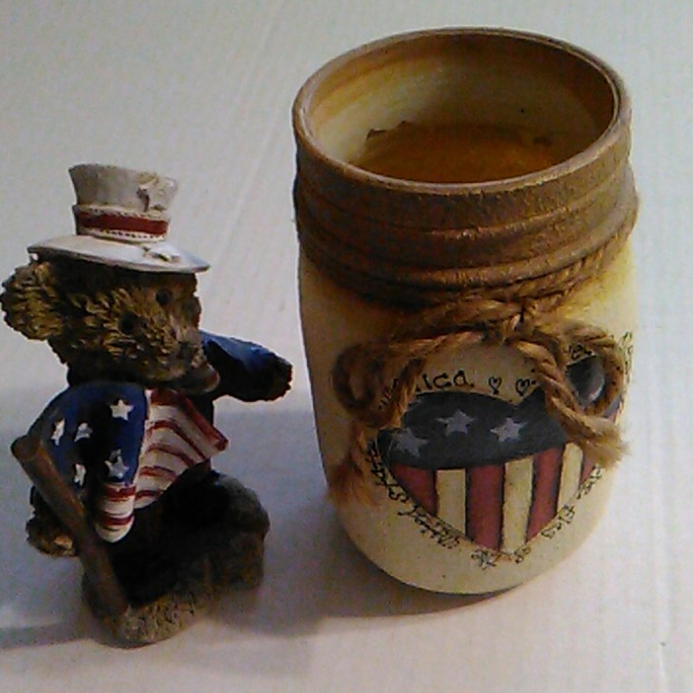 Painted Mason jar and Bear with Flags set